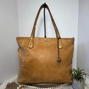 Brahmin Misha Toasted Rochelle Tote Caramel Nubuck Crock Embossed Leather